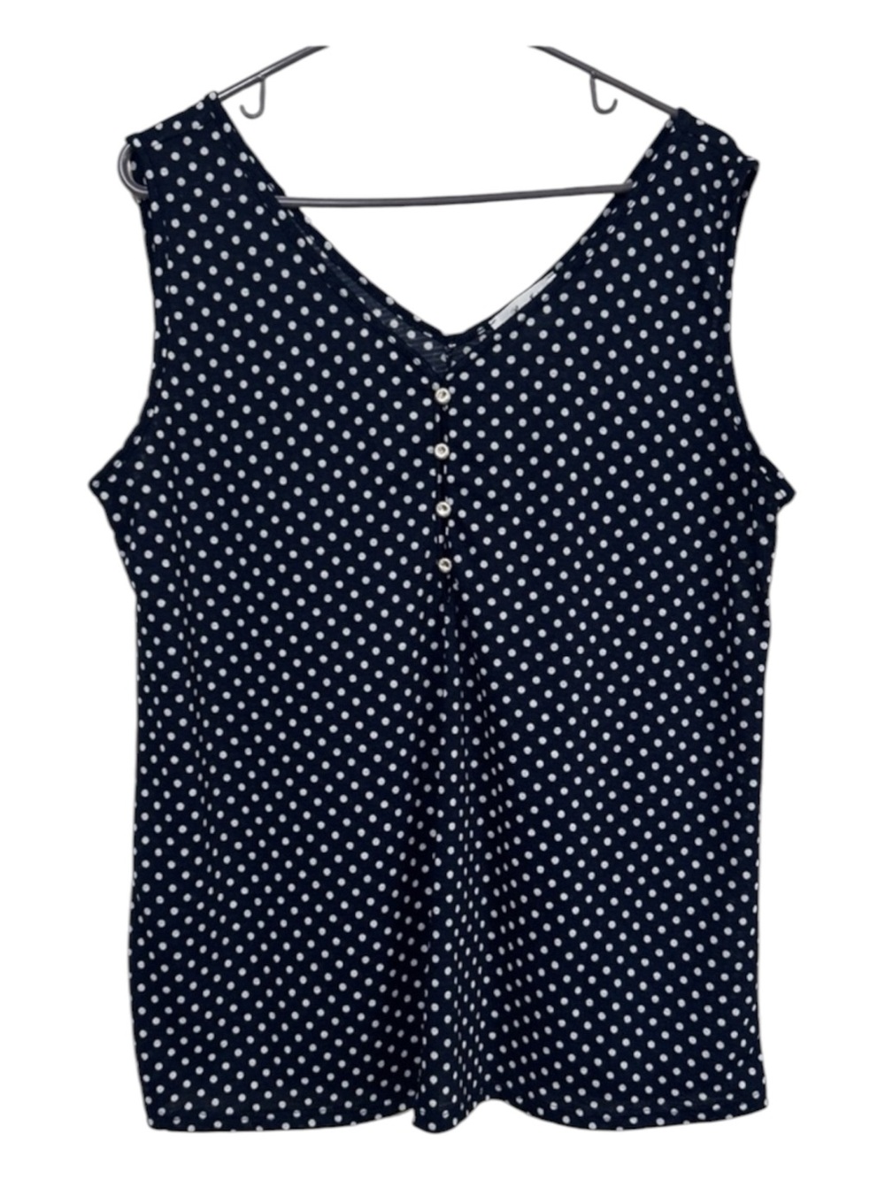 Rue Juju Navy Blue Polka Dot Faux Button V-Neck Tank Top Large